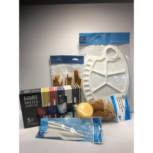 Liquitex Basics Acrylic Paint Set w/ Brushes Palette Knives & Sponge - Picture 2 of 11